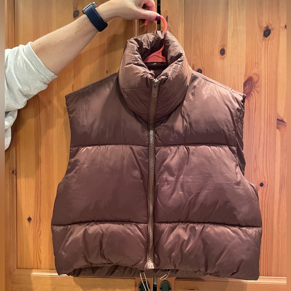 Brown Cropped Puffer Vest | Women’s Small